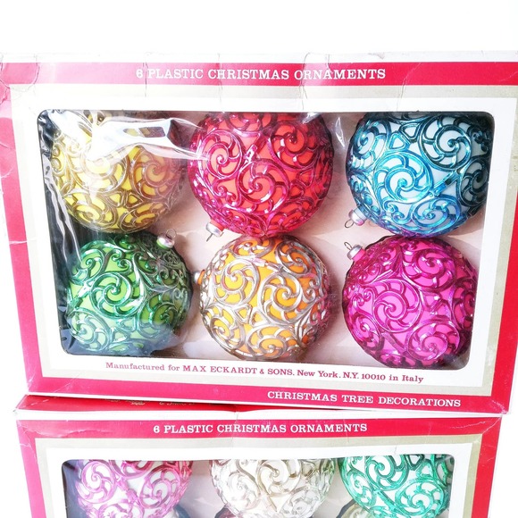 Shiny Brite Max Eckardt Christmas Ornaments Italy 12 Colorful Ball Swirls (cb7) - Picture 2 of 9